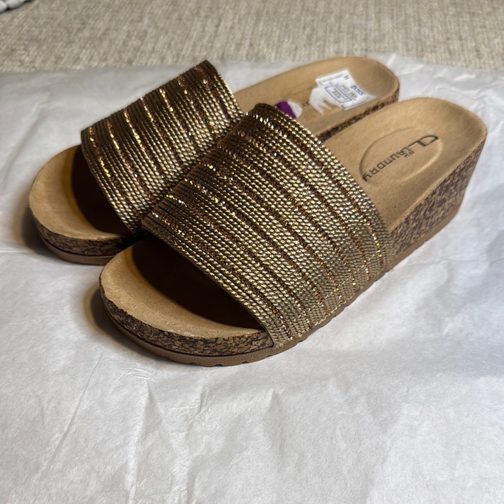 NWT Brown Wedge Sandals glitter shiny 6W